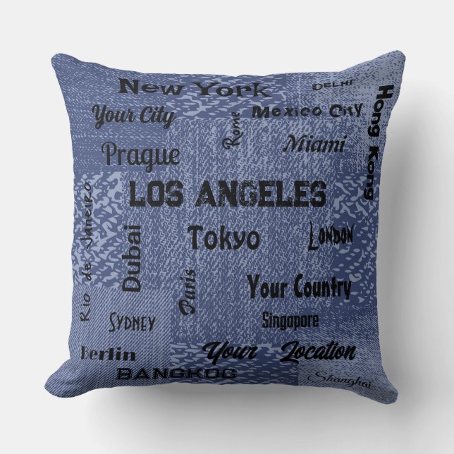 Coussin chic bleu denim méga villes du monde lancer pi (Recto)