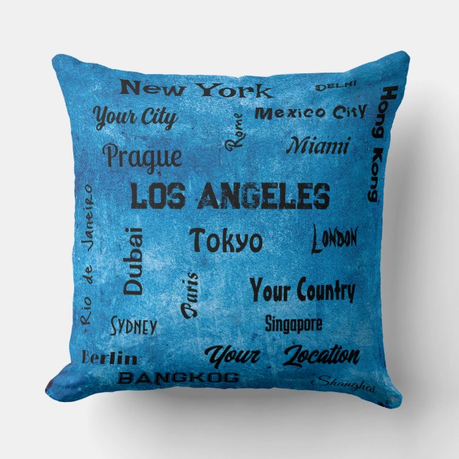 Coussin chic bleu denim mégapoles rustiques du monde (Recto)