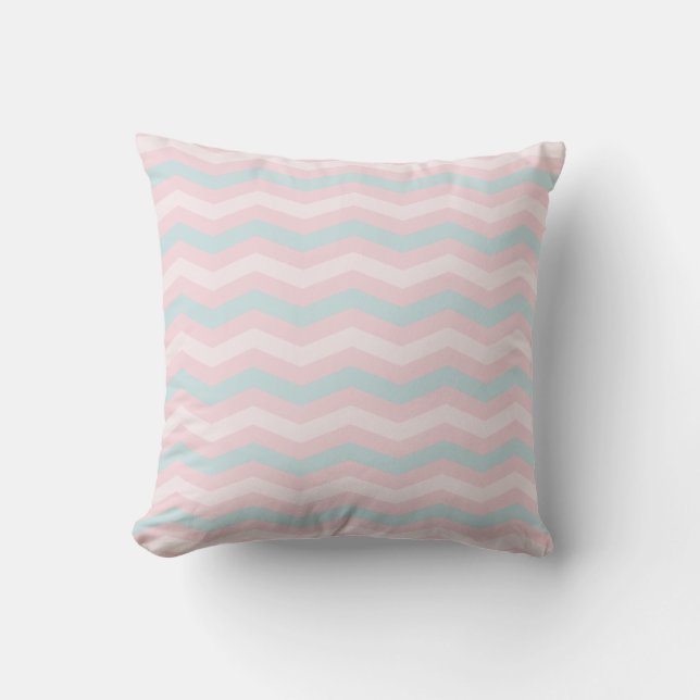 Coussin Chic Bleu Vert Pink Stripes Tendance Pastel Couleu (Recto)