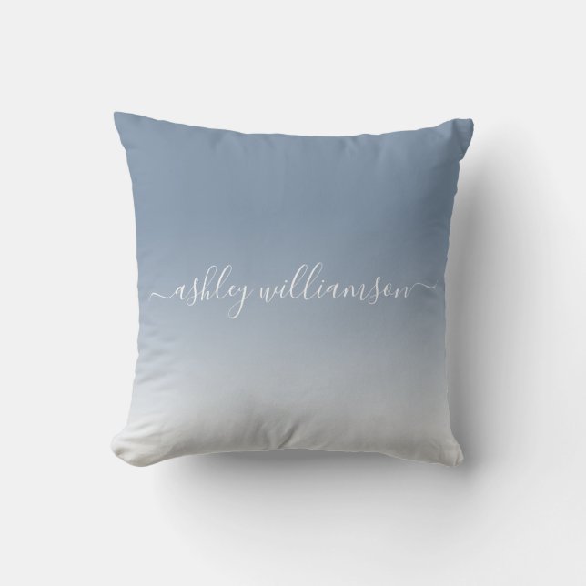 Coussin Chic Blue Ombre Effet Monogramme Nom (Recto)