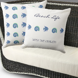 Coussin Chic Blue White Shells et Fish Family Beach House