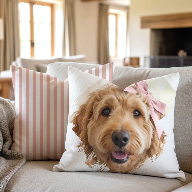 Coussin Chic Custom Photo Paint Brushstroke Dog Pink (Créateur téléchargé)