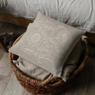 Coussin Chic Fleurs De Soleil Botanique Sur Sable Brown