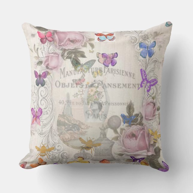 Coussin chic français, rustique campagnard, motif floral,  (Recto)