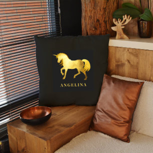 Coussin Chic Girly Luxury Black Gold Unicorn Personnalisé
