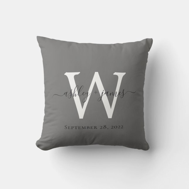 Coussin Chic gris foncé blanc Monogramme Mariage Keepsaké (Recto)