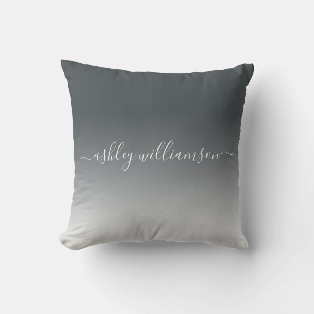 Coussin Chic gris foncé blanc Ombre Effet Monogramme Nom (Recto)