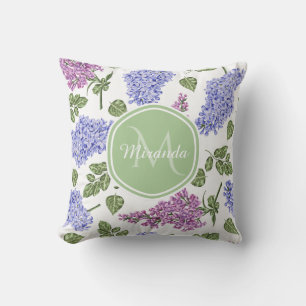 Coussin Chic Lavande Lilac Floral Pastel Vert Monogramme
