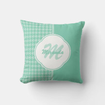 Chic Mint Green Houndstooth avec Monogramme et nom