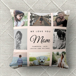 Coussin Chic Moderne NOUS T'AIMONS Maman Collage de Photos
