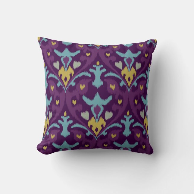 Coussin Chic moderne or violet ikat motif tribal ikat (Recto)