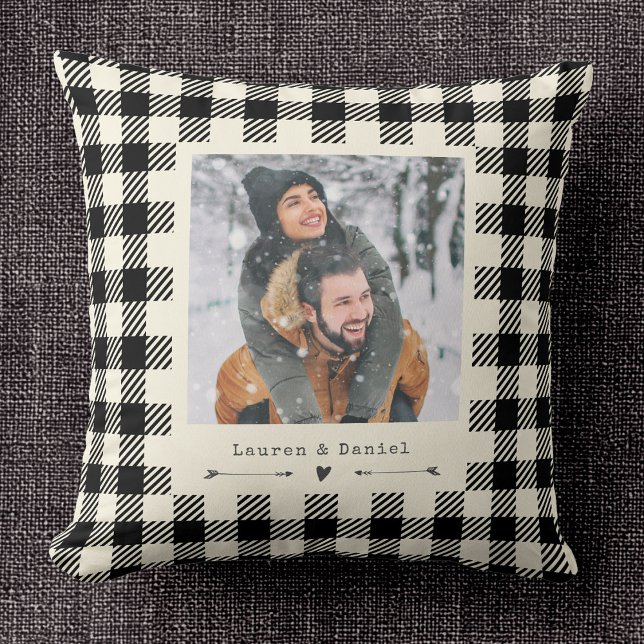 Coussin Chic Moderne Photo Plaid Ivoire Saint-Valentin (Créateur téléchargé)