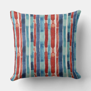 Coussin Chic motif aquarelle rayures rouge turquoise bleu