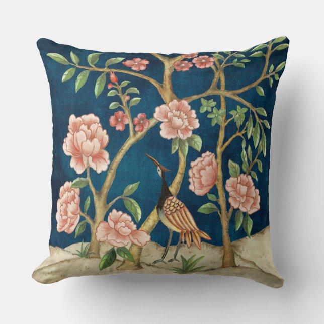 Coussin Chic Navy Chinoiserie rose Floral Bird (Recto)