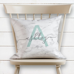 Coussin Chic Neo Mint & Grey Marble Nom Monogramme