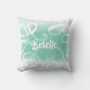 Coussin Chic Neo Mint Vert Aquarelle Fissures Avec Nom