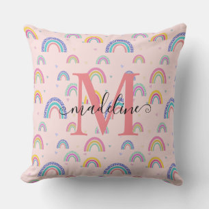 Coussin Chic Pastel rose arc-en-ciel Monogramme coeur