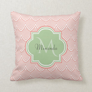 Coussin Chic Pink Arched Scallops Soft Green Monogramme No