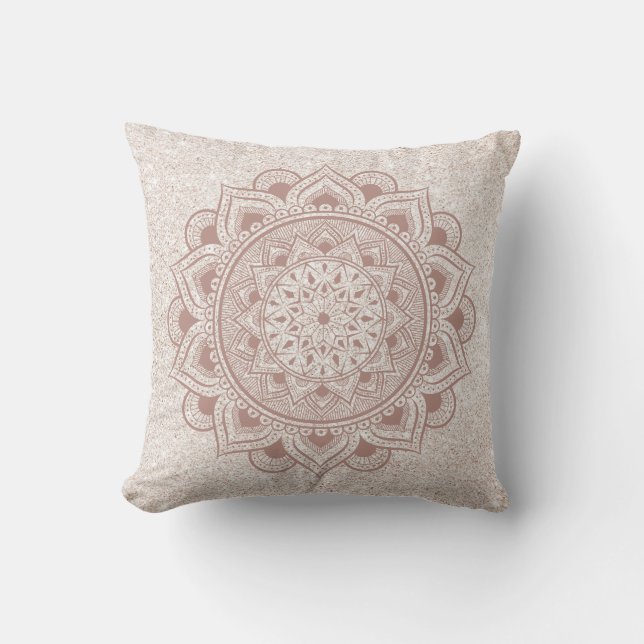 Coussin Chic Rose Gold Om Mandala Yoga Parties scintillant (Recto)