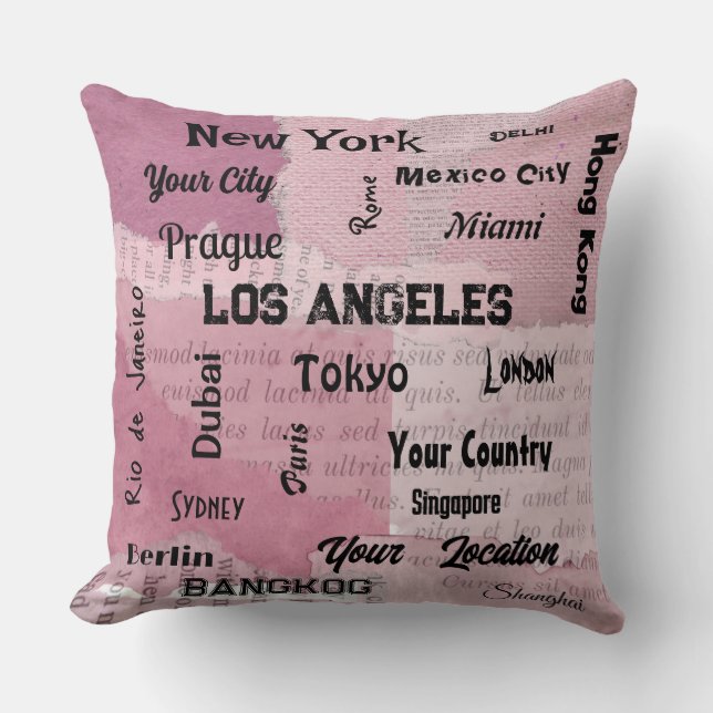 Coussin chic rose rousse rustique mégapoles du monde (Recto)