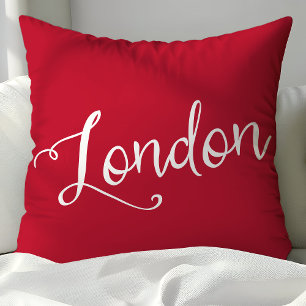 Coussin Chic Rouge et Blanc Londres Angleterre Typographie