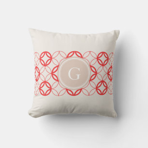 Coussin Chic rouge marocain cercle motif monogramme