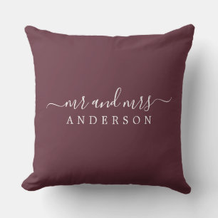 Coussin Chic Script M. Mme Burgundy Monogramme nouvellemen