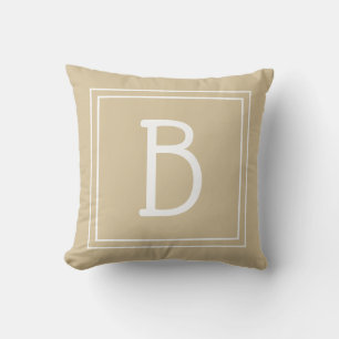 Coussin Chic Tendance Monogramme Neutre Brun Clair & Blanc