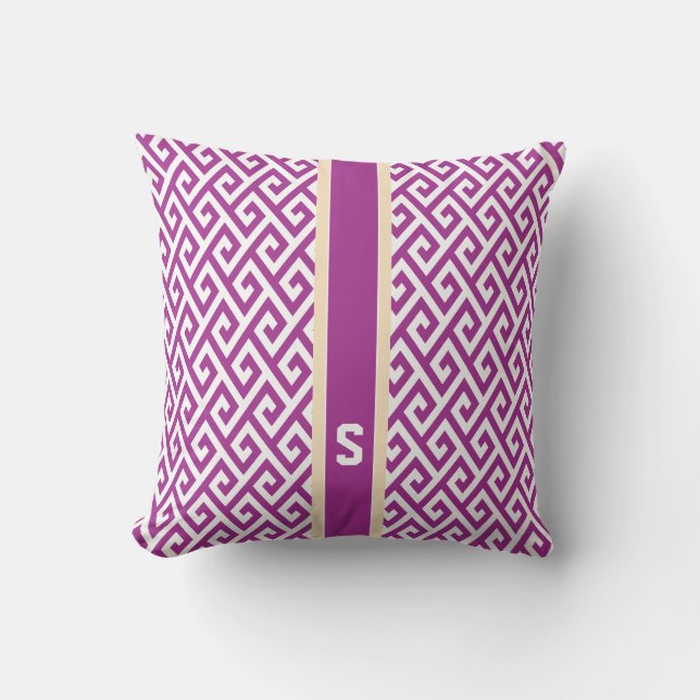 Coussin Chic violet abstrait motif géométrique monogramme (Recto)