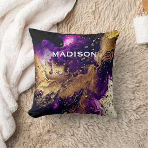 Coussin Chic violet or faux parties scintillant marbling m