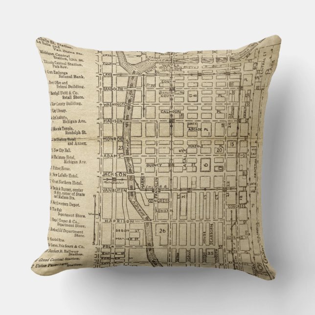 Coussin Chicago Carte Rustique Antique Du Centre De L'Illi (Recto)