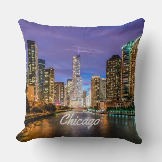 Coussin Chicago Illinois City La Nuit (Recto)