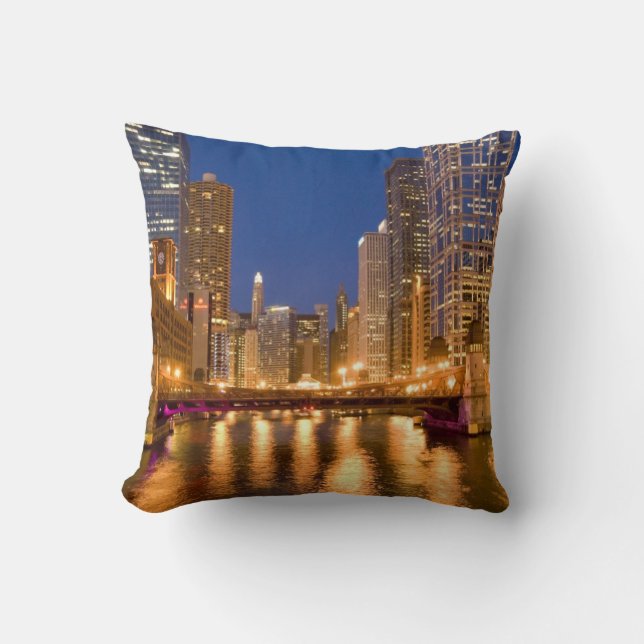 Coussin Chicago, Illinois, Skyline et Chicago River (Recto)