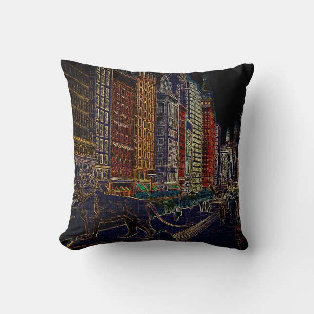 Coussin Chicago Michigan Avenue Art Institute Lions Neon (Recto)