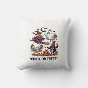 Coussin Chick Or Treat Haloween Poulets Sorcière Fantôme C