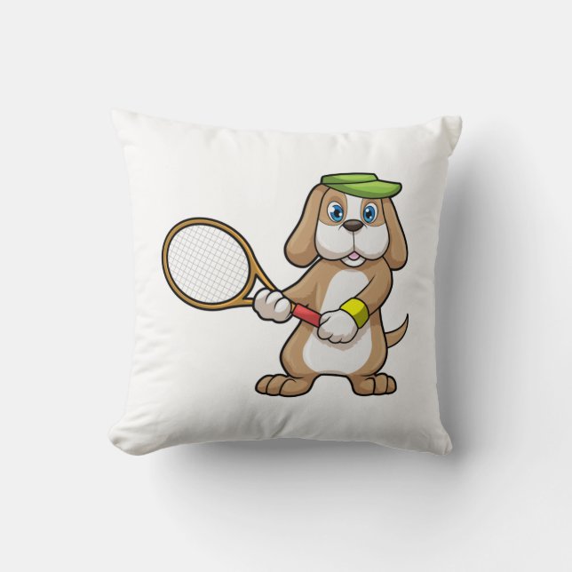 Coussin Chien à Tennis avec raquette de tennis & Casquette (Recto)