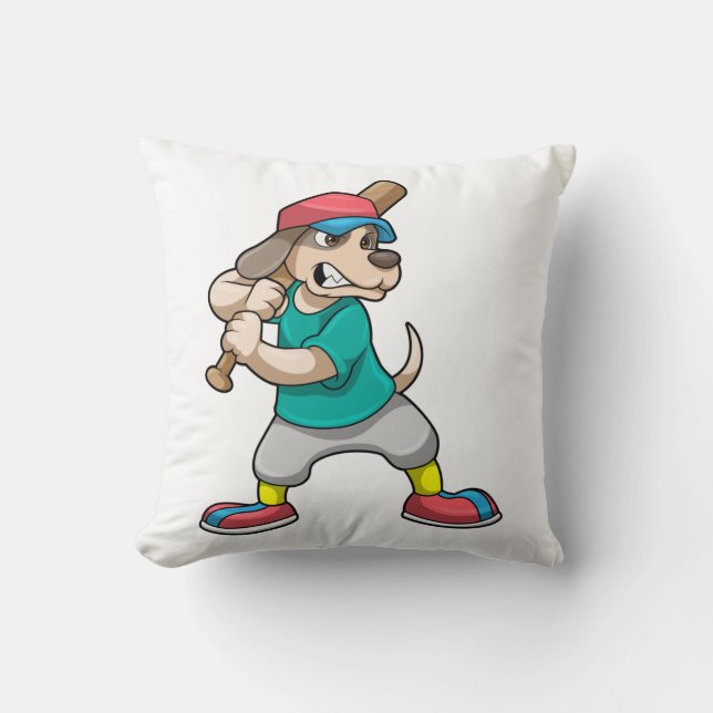 Coussin Chien au baseball avec batte de baseball (Recto)