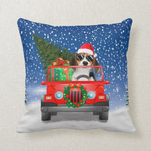 Coussin Chien beagle avec cadeaux de Noël