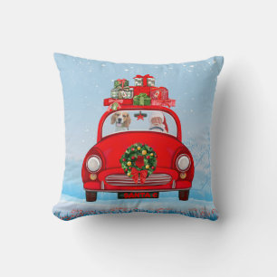 Coussin Chien Beagle dans une voiture avec le Père Noël 
