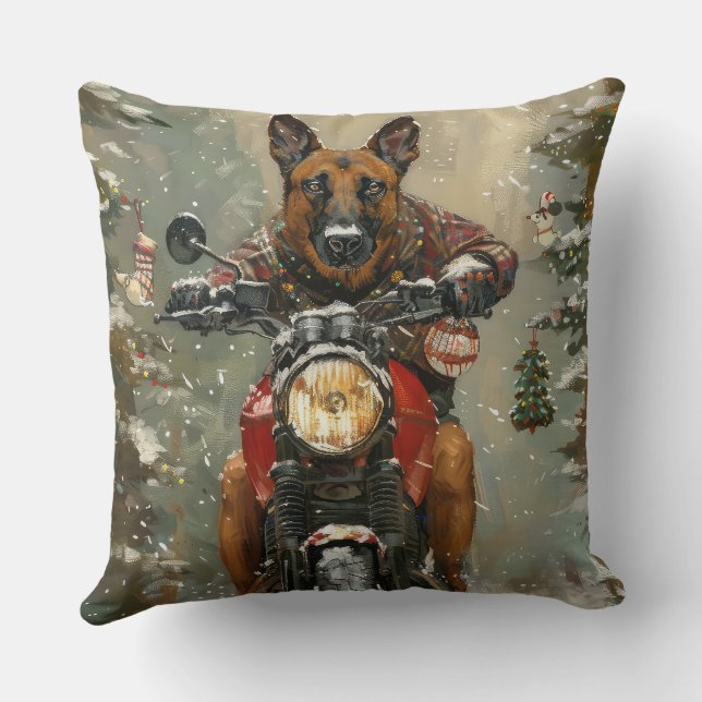 Coussin Chien belge Malinoi équitation moto Noël (Verso)