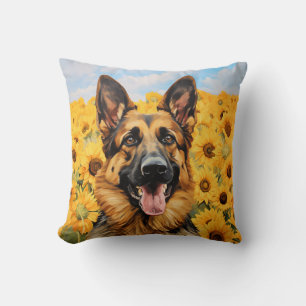 Coussin Chien berger allemand en tournesol