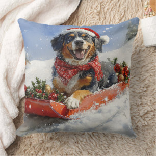 Coussin Chien Bluetick Coonhound dans un traîneau de Noël
