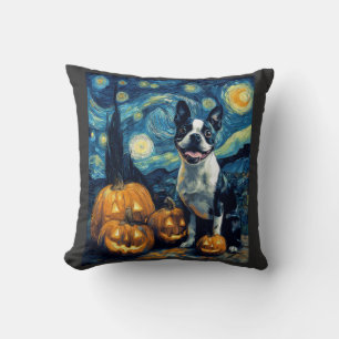 Coussin Chien Boston Terrier Mignon Halloween Jack O Lante