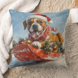 Coussin Chien Boxer en Luge Laissez Tomber la Neige Noël