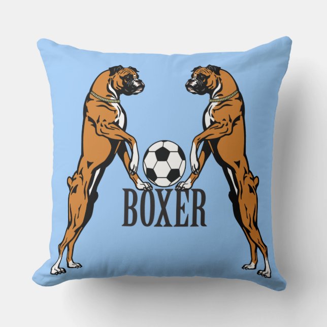 Coussin chien boxeur avec balle de football (Recto)
