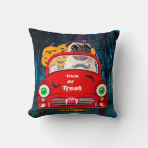 Coussin Chien Carlin Conduisant une Voiture Halloween Effr