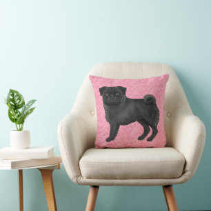Coussin Chien Carlin Noir Dessin Animé Tasse Éponges Motif