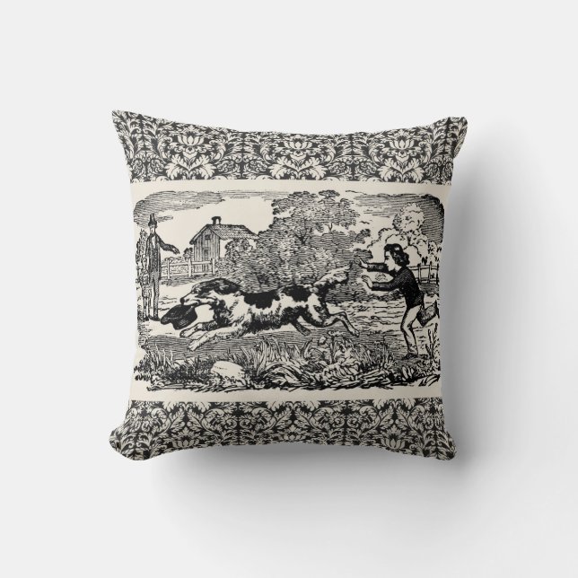 Coussin Chien courant art animal antique illustration vict (Recto)