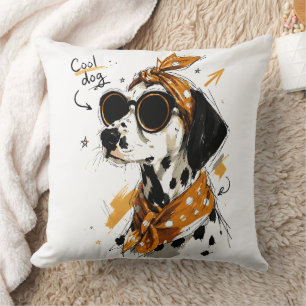 Coussin Chien Dalmatien Cool avec Lunettes de Soleil & Nœu