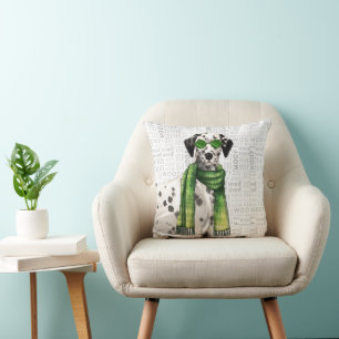 Coussin Chien Dalmatien Drôle Aquarelle Woof Mots Élégants